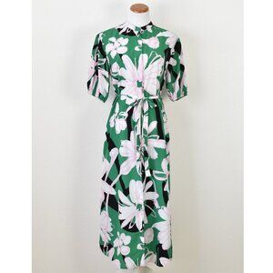 Anthropologie Green Maxi Dress with Pale Pink Floral Print